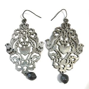 Vintage Betsey Johnson Bird Cage Silver Gunmetal Chandelier Earrings